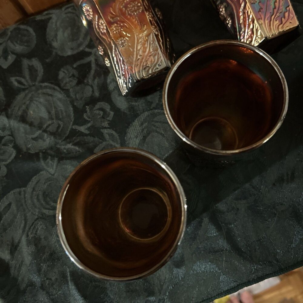 Antique Fenton Paneled Dandelion Carnival Glass Tumblers Amethyst Purple Set 5 - Picture 5 of 16